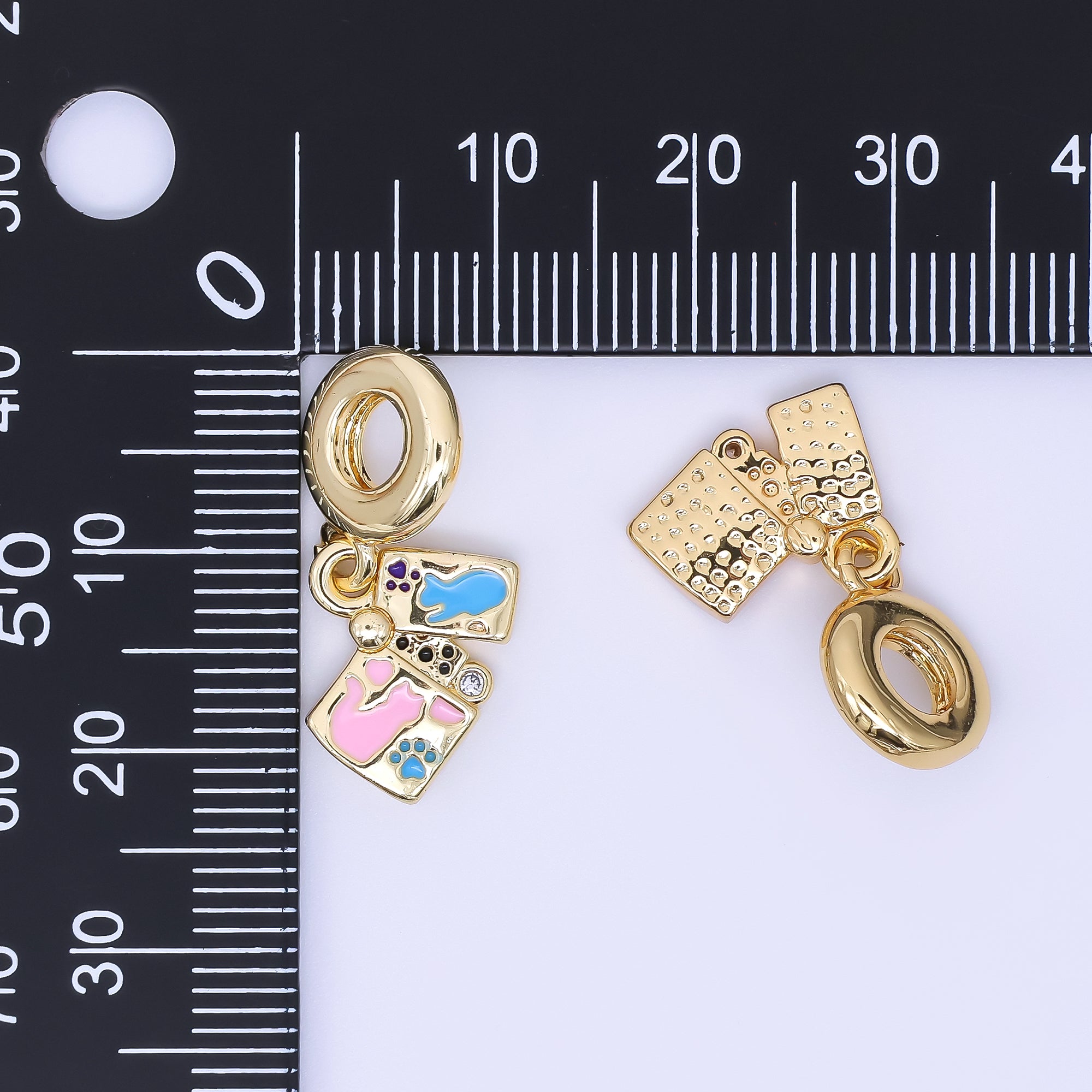 24K Gold Filled Cat Kitten Pet Enamel Drop Rondelle Pendant | AC1641