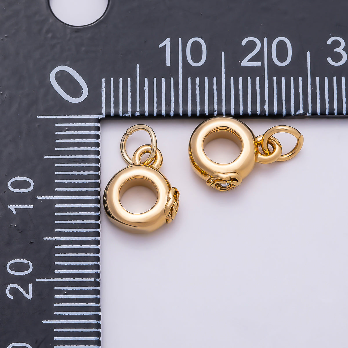 PVD Gold Stainless Steel 11mm CZ Rose Flower Drop Rondelle Charm Finding in Gold & Silver | Charms-01344 Charms-01345