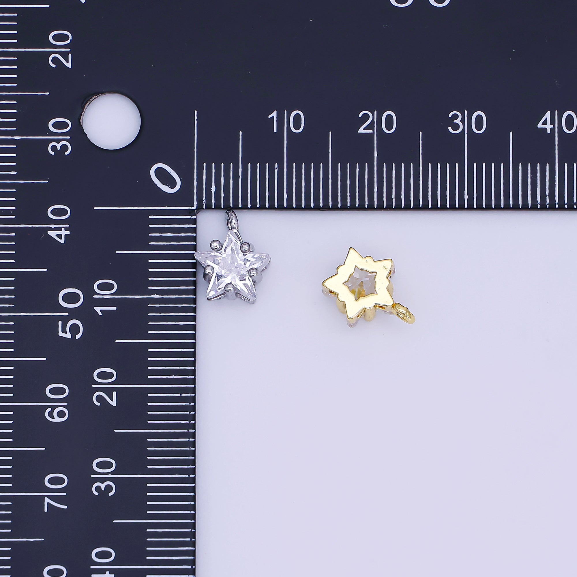 24K Gold Filled 10.5mm Clear CZ Celestial Star Mini Charm in Gold & Silver | AJ295