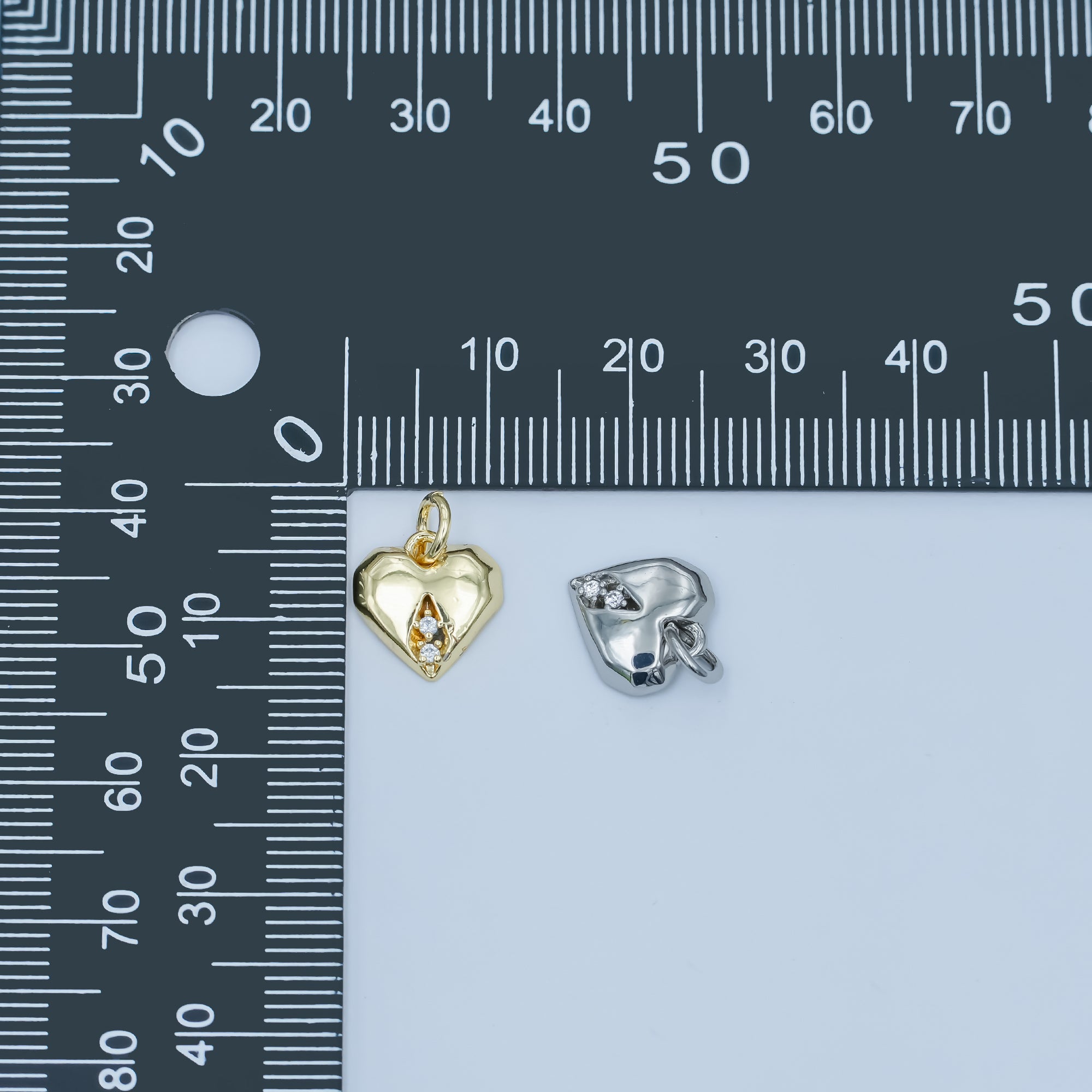 24K Gold Filled Clear CZ Geometric Edged Heart Charm in Gold & Silver | E554.