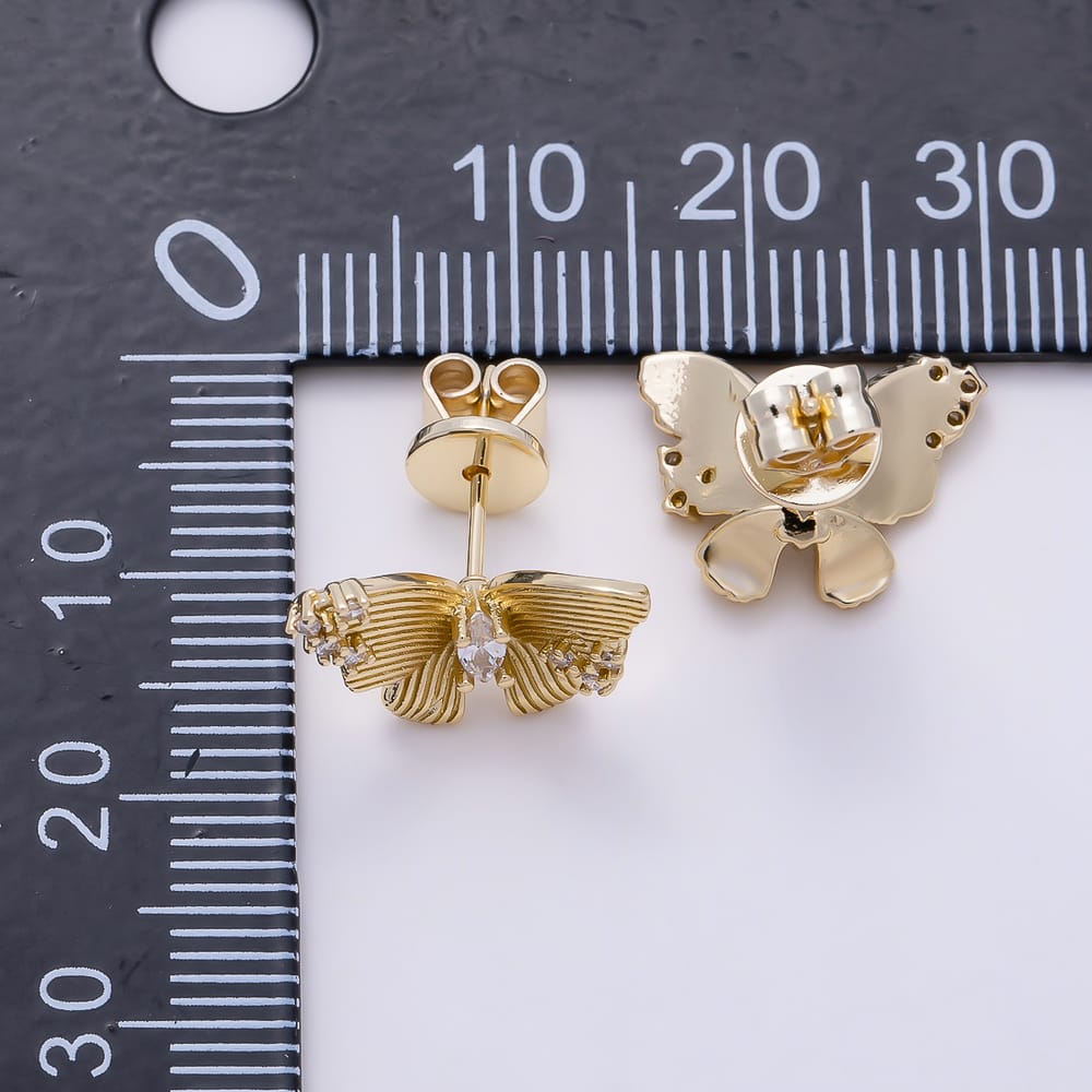 16K Gold Filled 17mm Textured Butterfly Marquise CZ Animal Stud Earrings| Earrings-00971