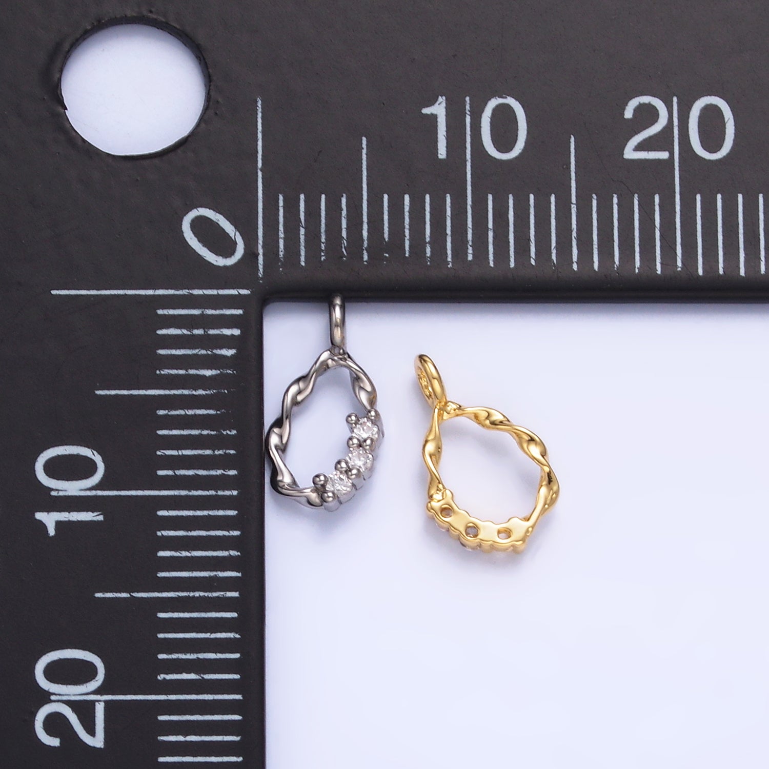 24K Gold Filled Clear Clear CZ Molten Twist Charm in Gold & Silver | W888