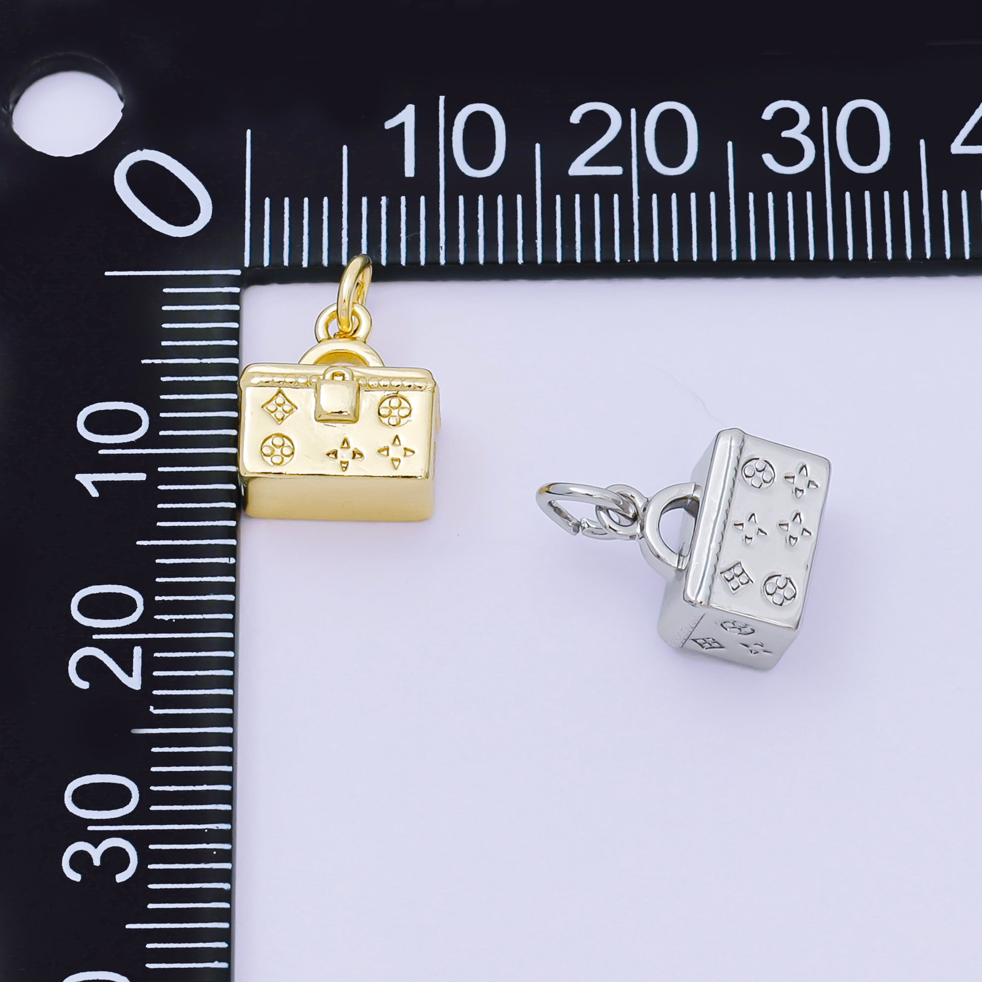 24K Gold Filled 11mm Picnic Floral Bag Charm in Gold & Silver | AH-669
