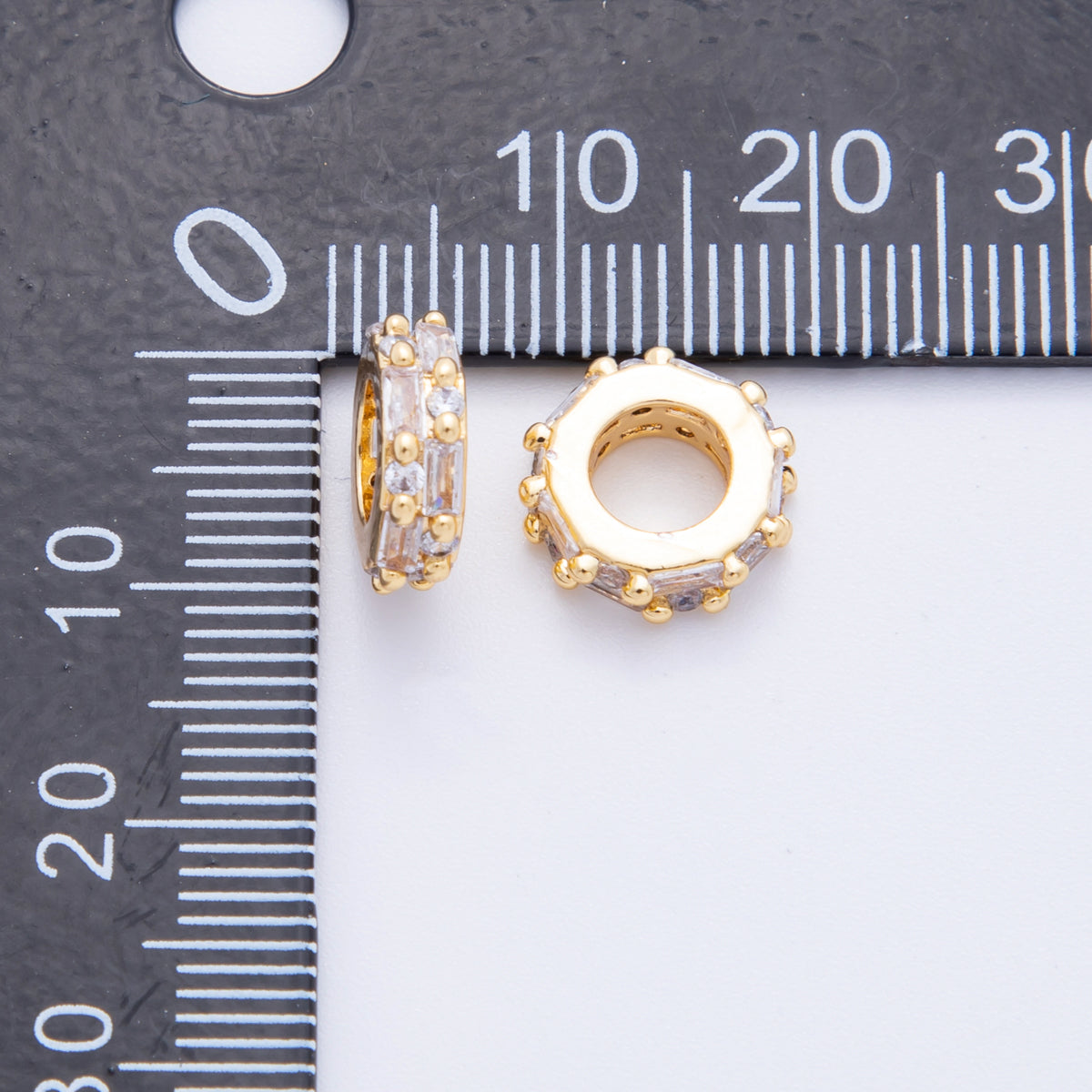 18K Gold Filled Clear CZ Double Baguette Thin Bead Spacer | AF1044