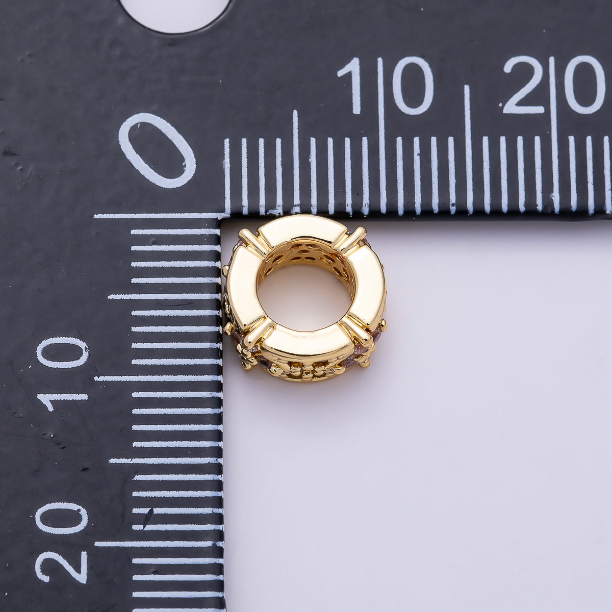 16K Gold Filled 10mm Clear Micro Paved CZ Flower Clover Rondelle Bead | Beads-00532