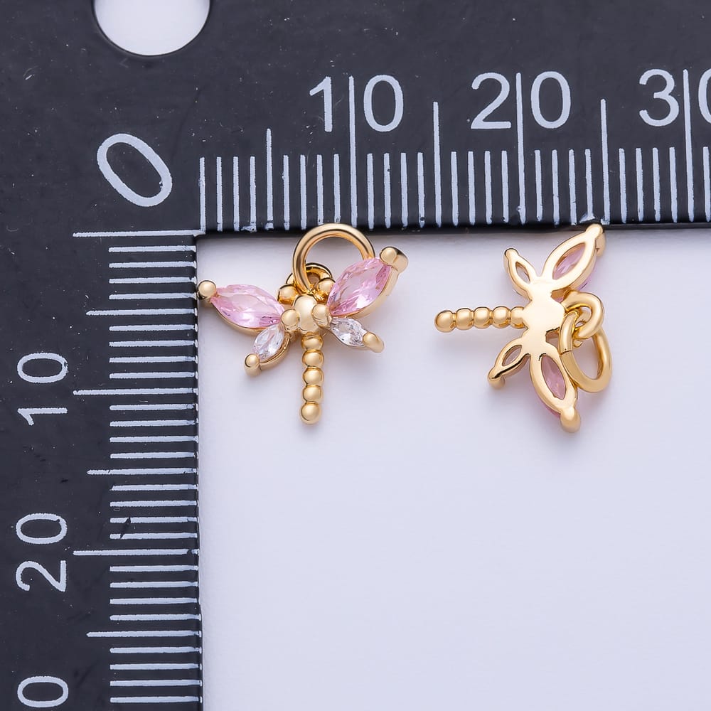16K Gold Filled 10mm Pink CZ Marquise Dragonfly Insect Charm in Gold & Silver | Charms-02471 Charms-02472