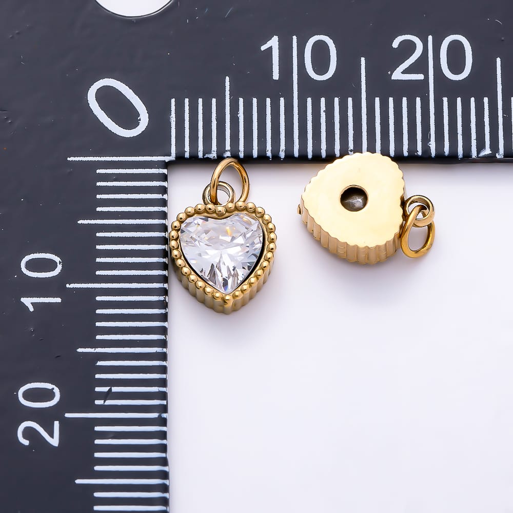 Stainless Steel PVD 10mm Heart Clear CZ Beaded Heart Mini Charm in Gold & Silver | Charms-02066 - Charms-02067