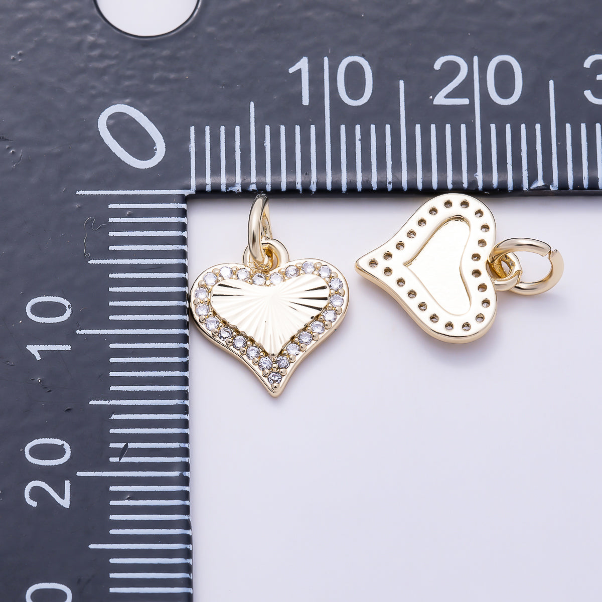 16K Gold Filled 11mm Micro Paved CZ Sunburst Heart Charm | Charms-01607