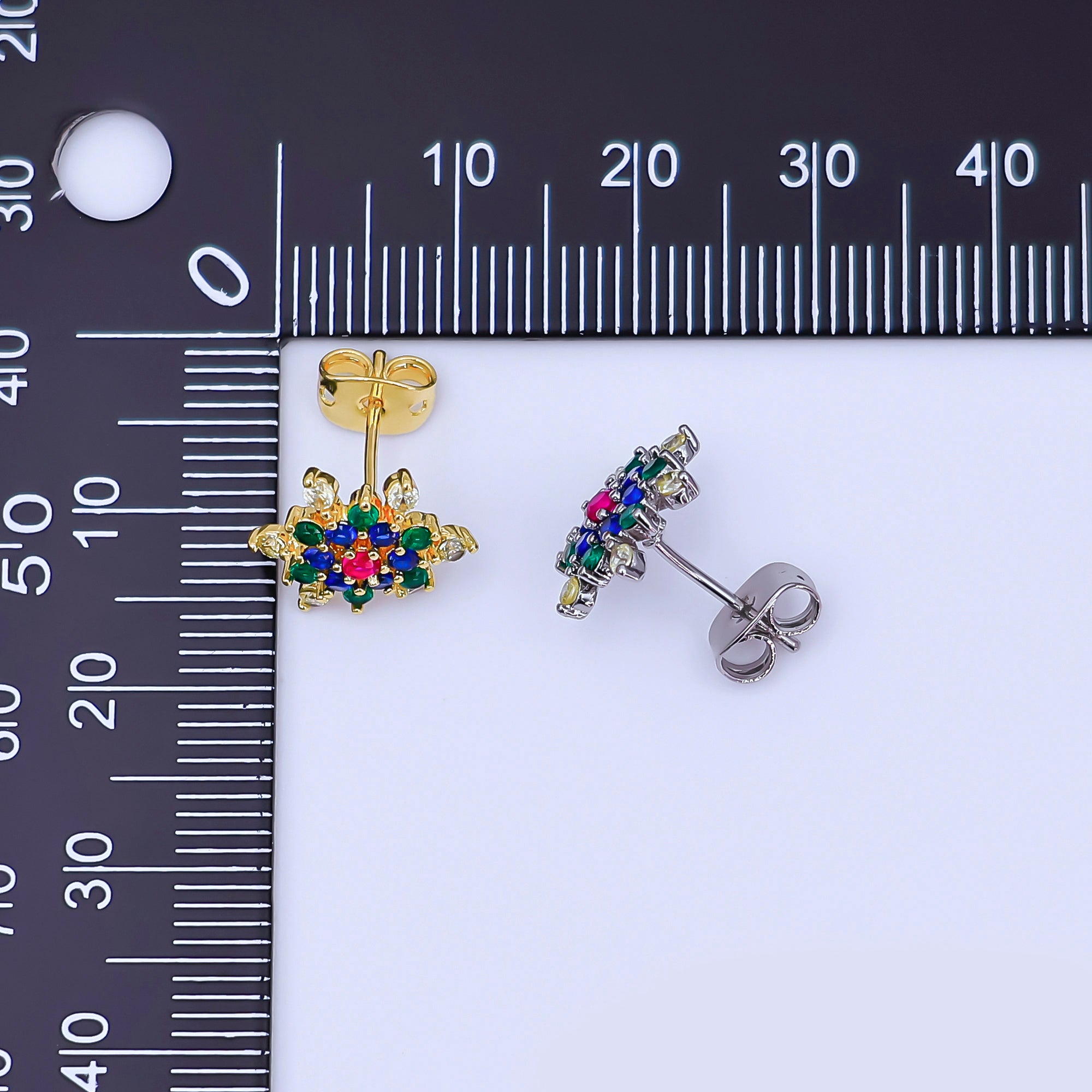 24K Gold Filled Multicolor CZ Dome Star Stud Earrings in Gold & Silver | AI521 AI522