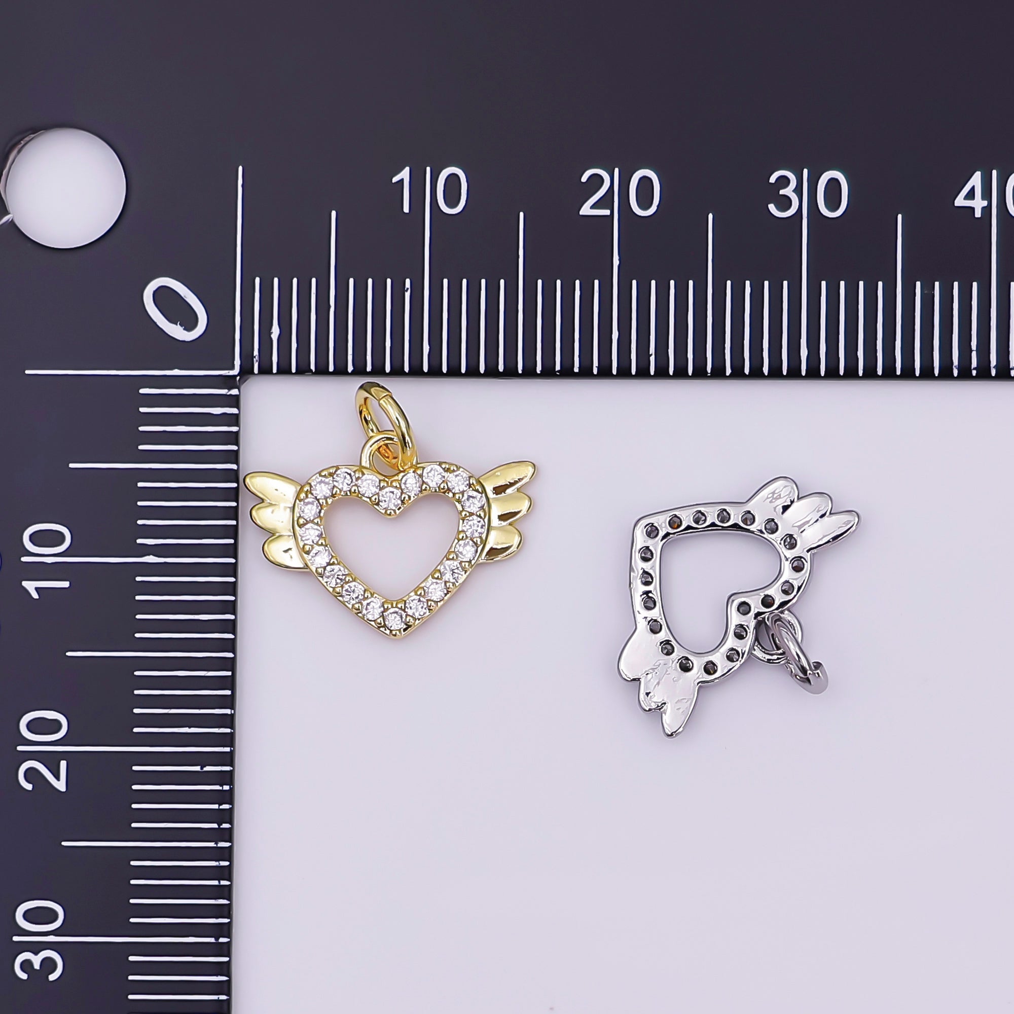 24K Gold Filled Micro Paved CZ Open Heart Wings Mini Charm in Gold & Silver | AJ298