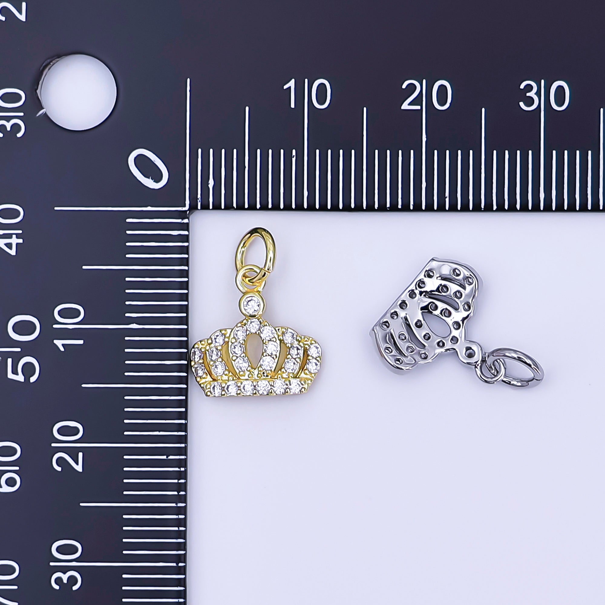 24K Gold Filled Micro Paved CZ Royal Crown Charm in Gold & Silver | AJ299