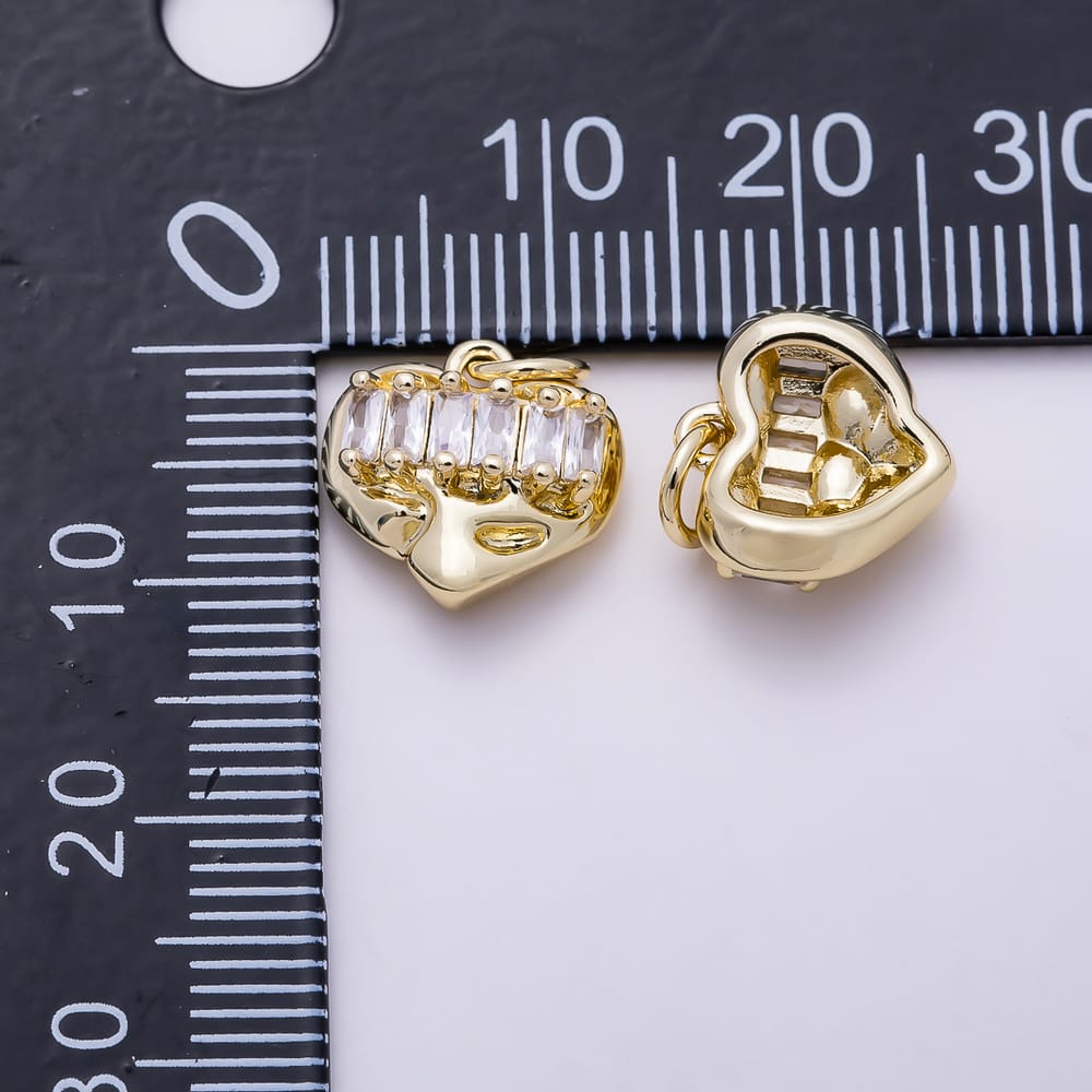 16K Gold Filled 12mm Organic Molten Puffy Heart Baguette CZ Mini Charm | Charms-02201