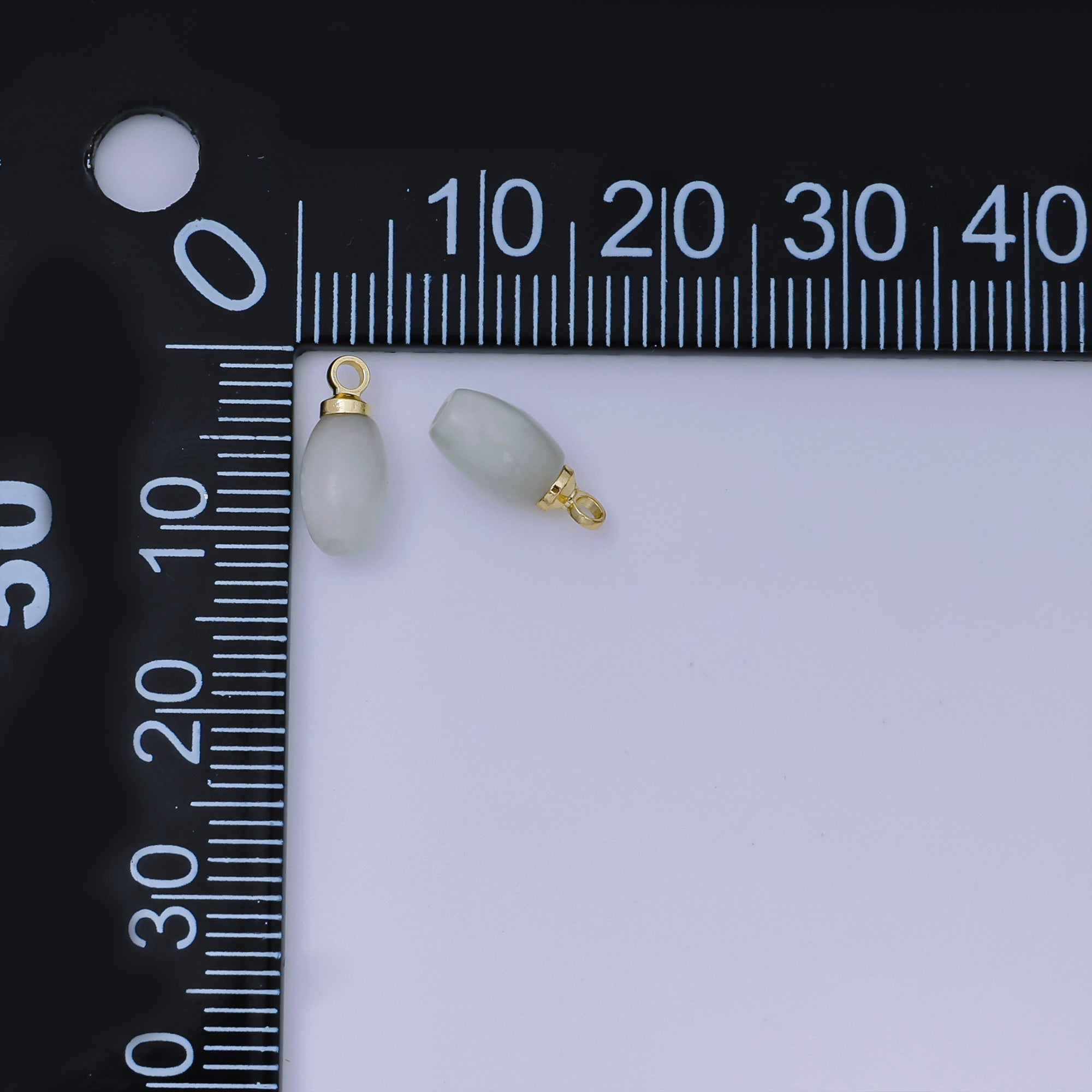 24K Gold Filled 11mm White Glass Art Mist Capsule Oval Drop Charm | AJ-491