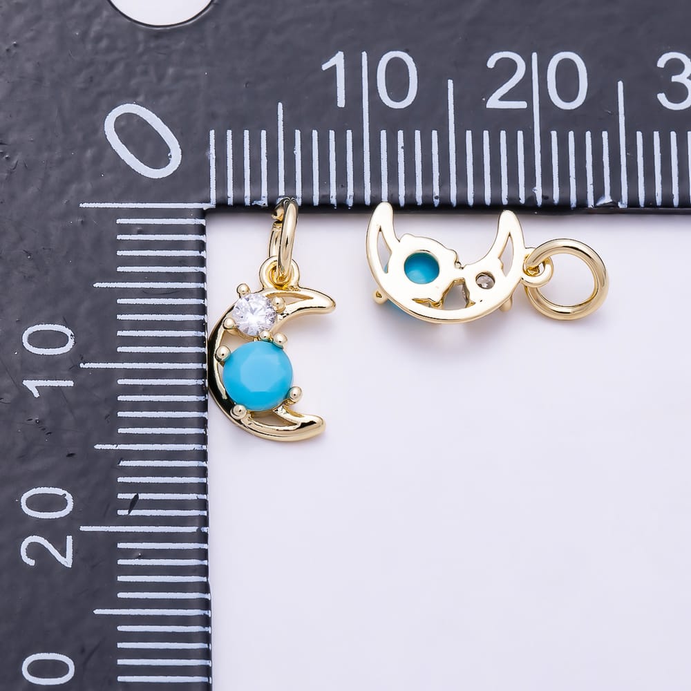 16K Gold Filled 11mm Turquoise Clear CZ Minimalist Crescent Moon Celestial Charm | Charms-02111 - Charms-02112