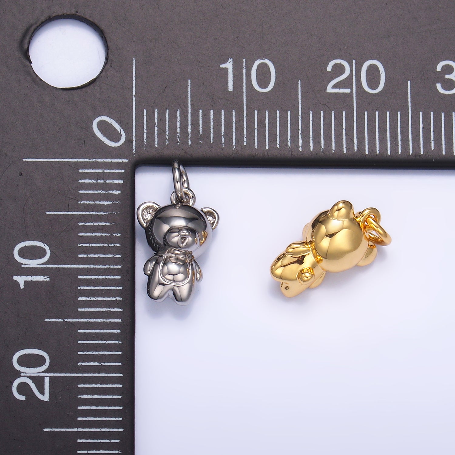 24K Gold Filled Teddy Bear 3D Multidimensional Charm in Gold & Silver | W877