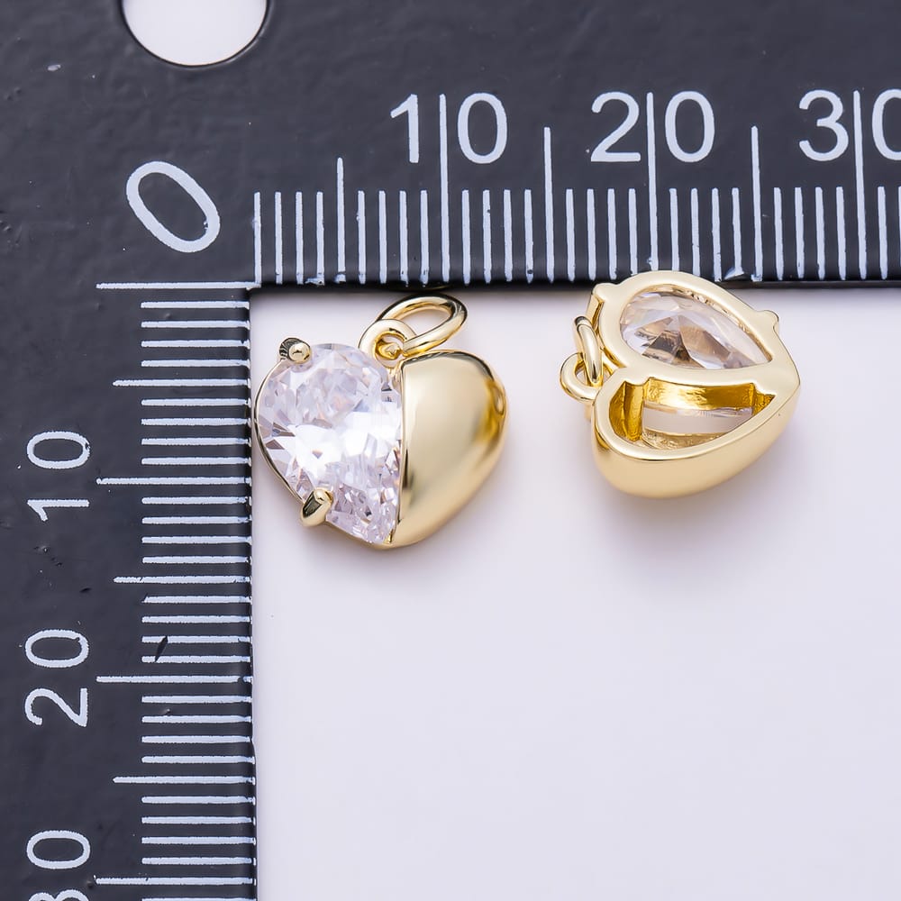 16K Gold Filled 12mm Puffed Gold & Heart Cut Clear CZ Charm | Charms-02170