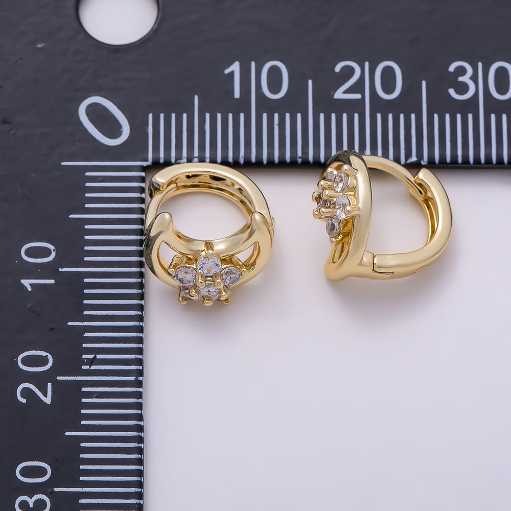 16K Gold Filled 13mm Celestial Crescent Moon Flower CZ Open Cartilage Huggie Earrings | Earrings-01099
