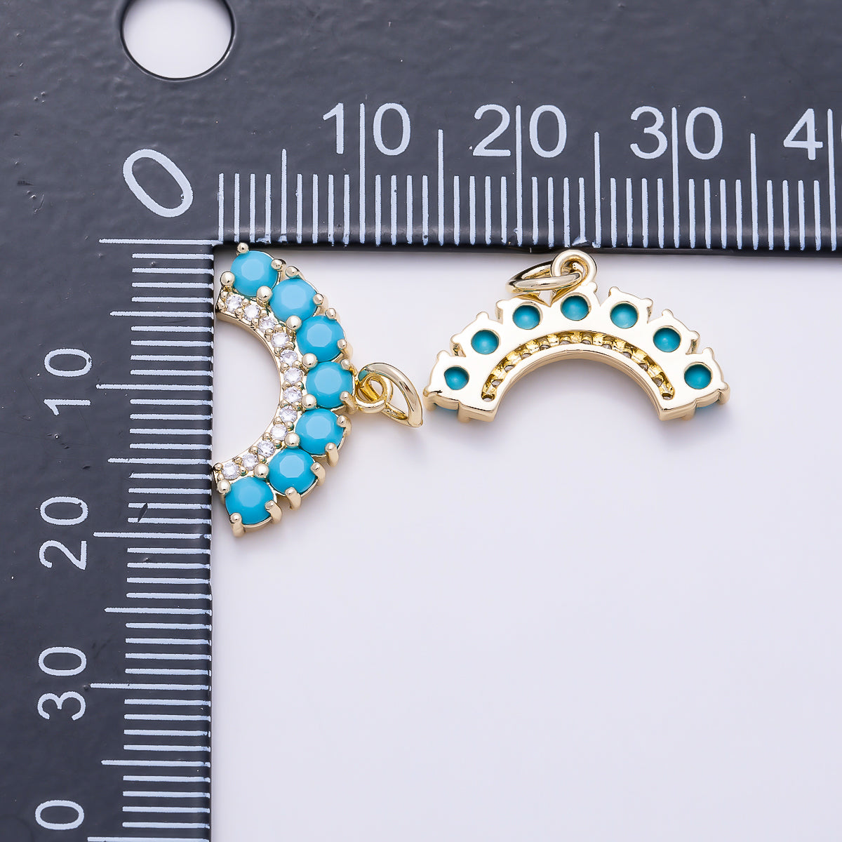 16K Gold Filled 19mm Turquoise CZ Curved Gemstone Crescent Arch Charm | Charms-01626
