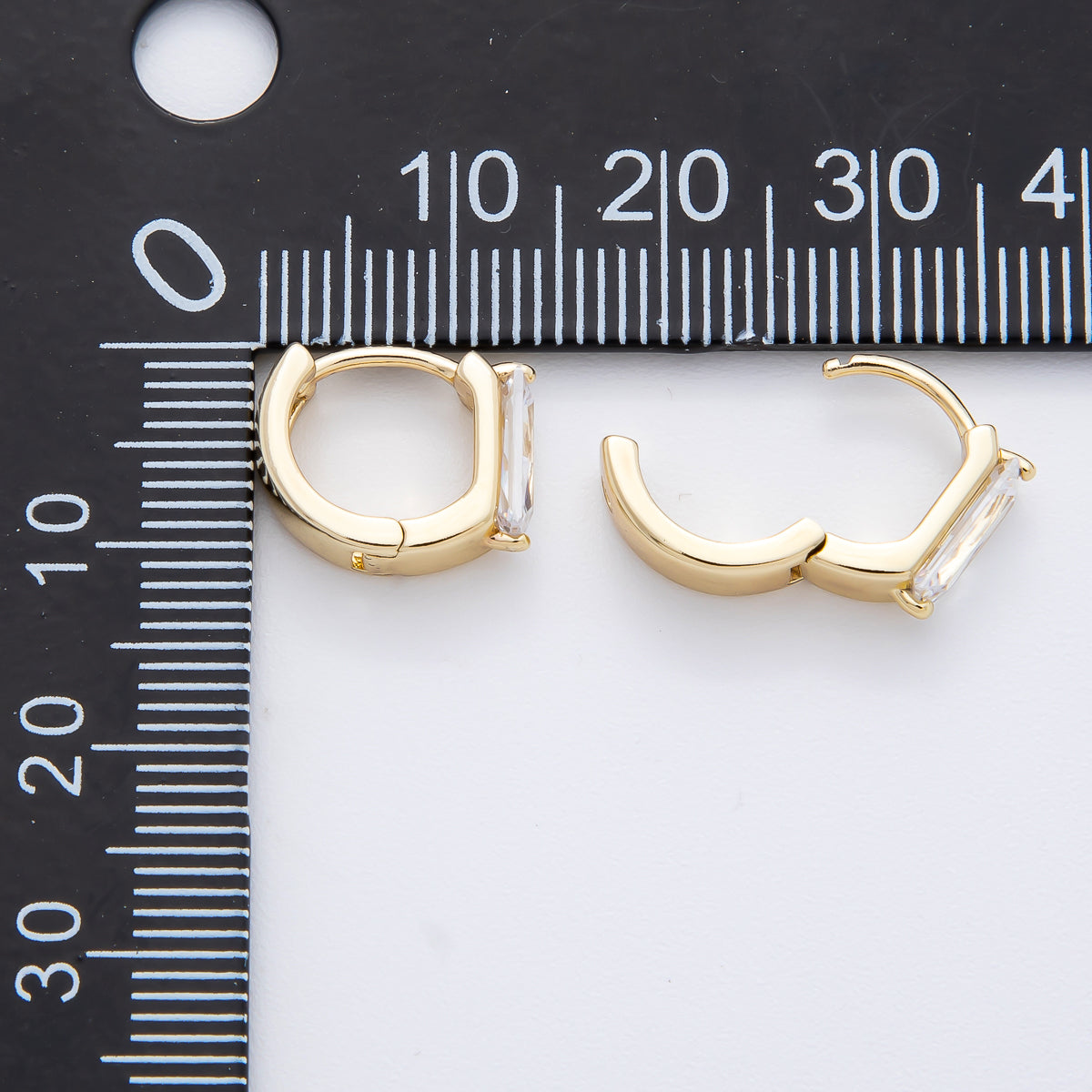 14K Gold Filled 11.5mm Clear Baguette CZ Huggie Earrings | AJ244