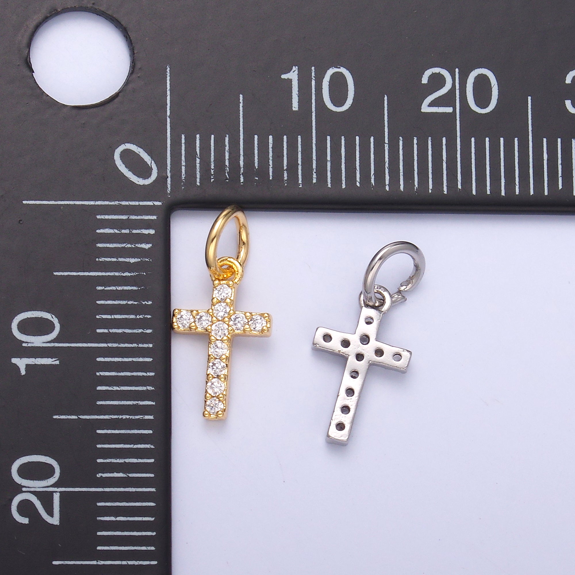 24K Gold Filled Micro Paved CZ Religious Cross Charm in Gold & Silver | N006