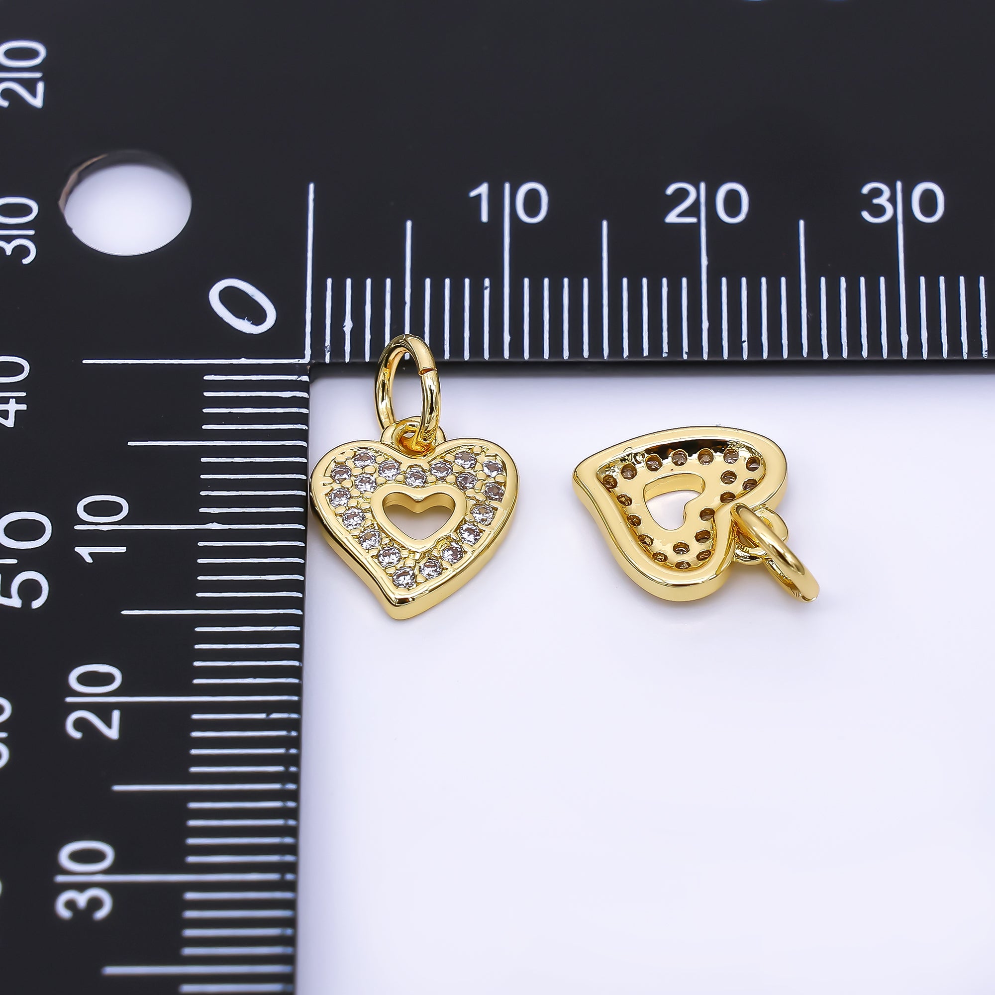 24K Gold Filled 11mm Micro Paved CZ Heart inside of Heart Charm | AH-560