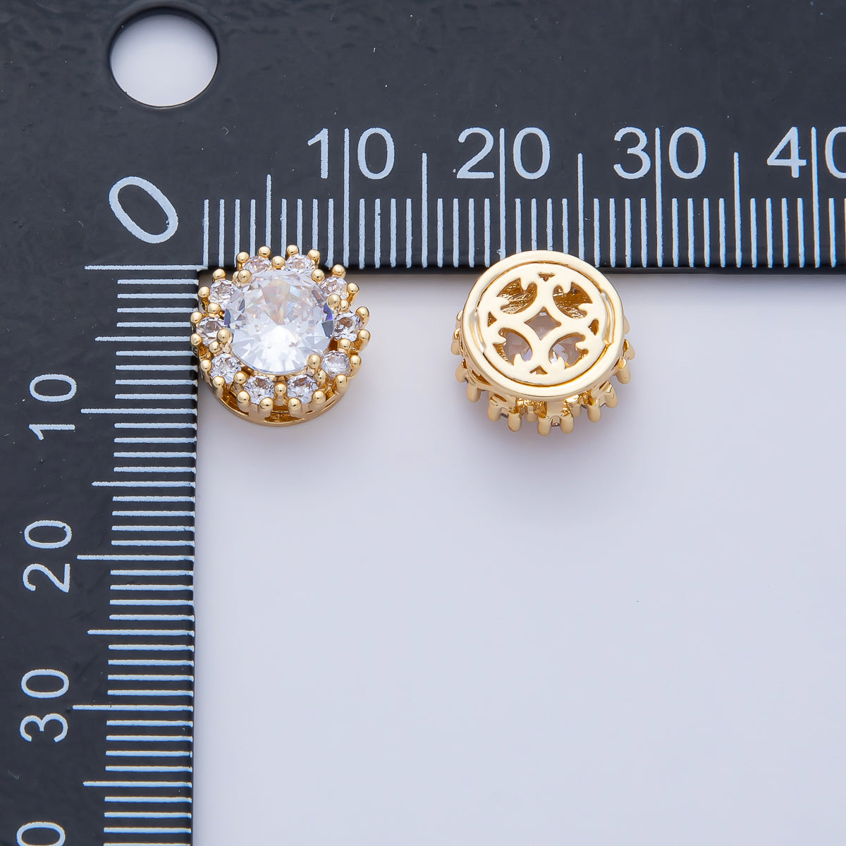 18K Gold Filled 11.5mm Blue, Pink, Clear CZ Micro Paved Round Spacer Bead | B527 B538