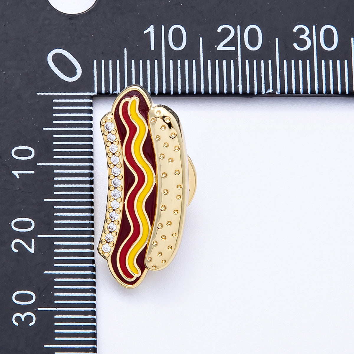 26mm Paved Enamel Paved Hotdog Brooch Pin in Gold and Silver | BH112 BH113