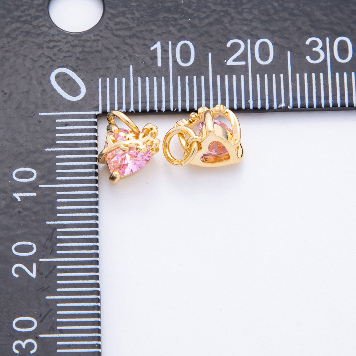 18K Gold Filled 11mm Pink & Black Heart-Shaped CZ Vine Wrapped Charm in Gold & Silver | C636 C637