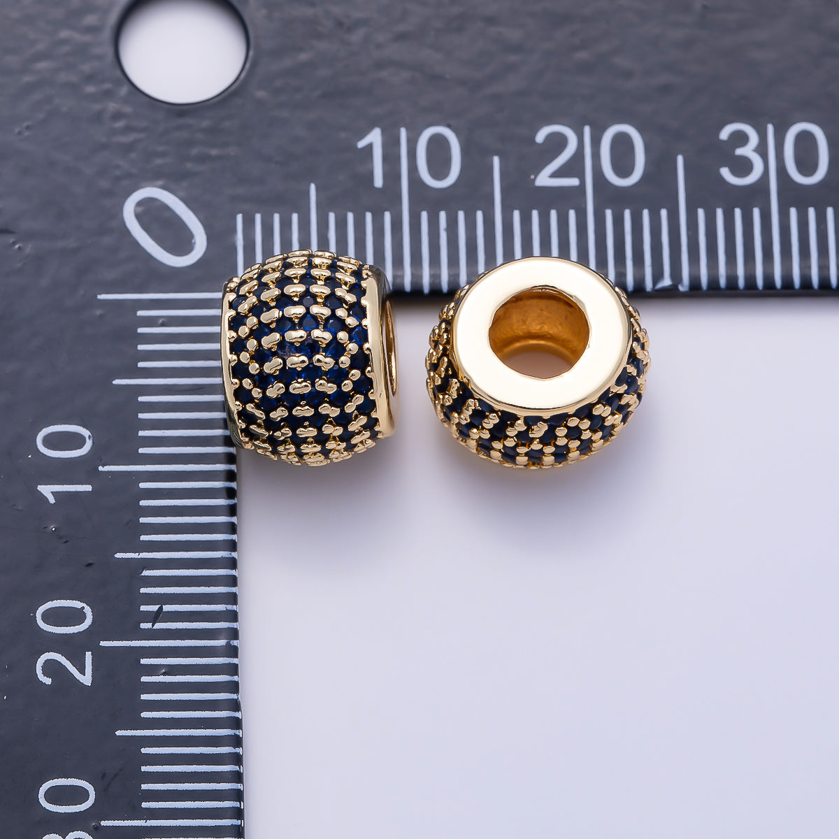 16K Gold Filled 9mm Black, Blue, Turquoise Micro Paved CZ Wide Large Hole Rondelle Bead in Gold & Silver | Beads-00521 ~ Beads-00526