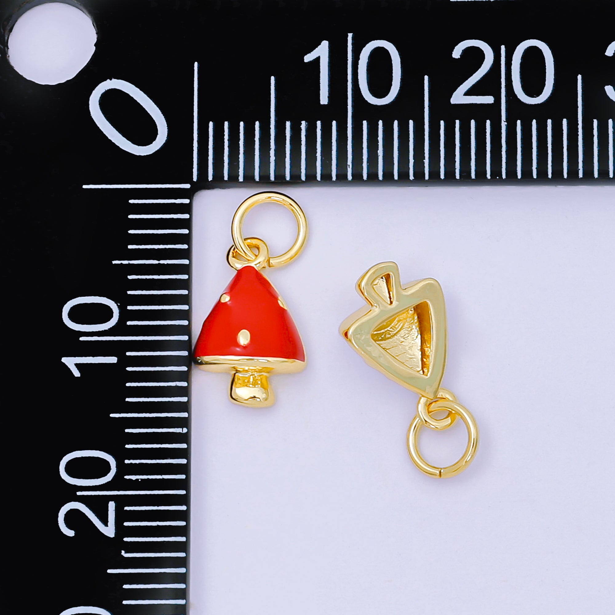 24K Gold Filled 11.5mm Red & White Enamel Art Wild Mushroom Charm | D-536