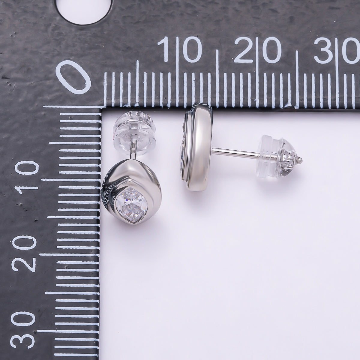 16K Gold Filled 11mm Clear CZ Marquise Bezel Stud Earrings in Gold & Silver | Earrings-00423 Earrings-00424