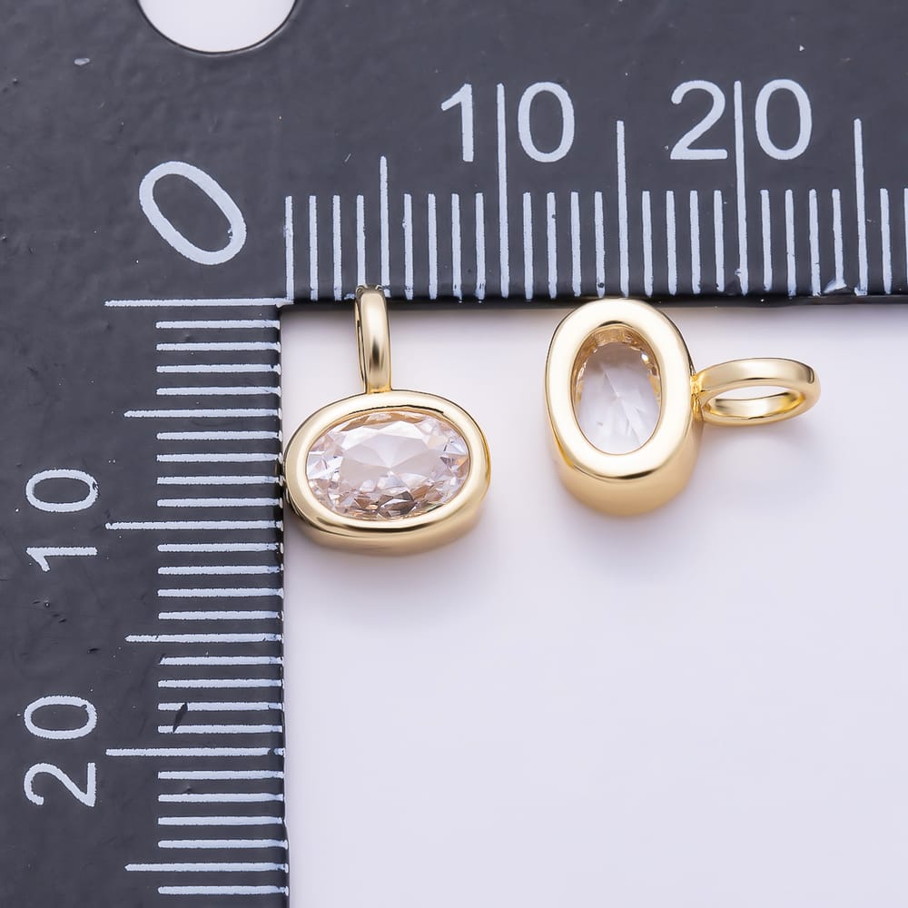 16K Gold Filled 11mm Clear CZ Oval Bezel Mini Pendant in Gold & Silver | Charms-02103 Charms-02104