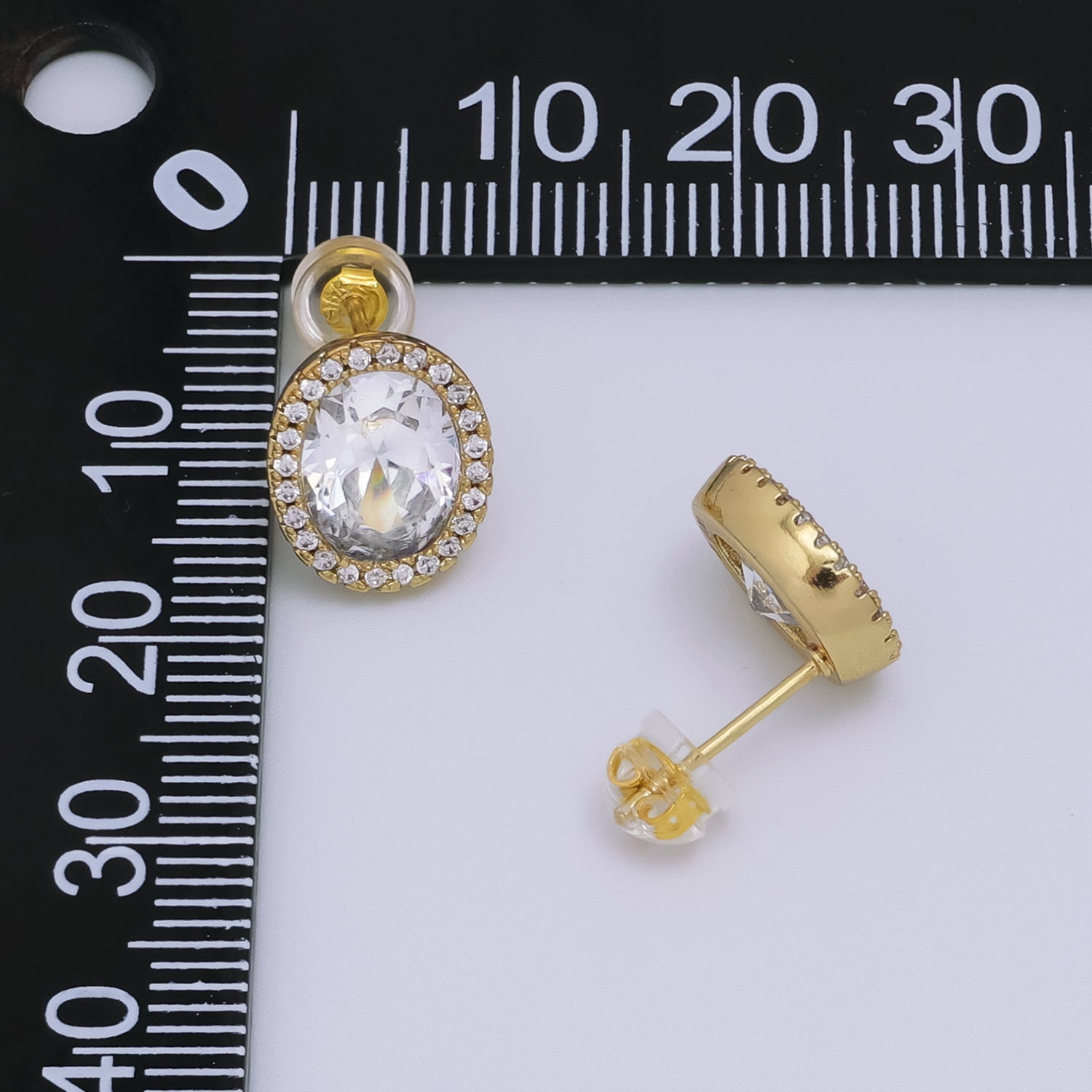 24K Gold Filled Clear CZ Micro Paved Oval Stud Earrings | T015