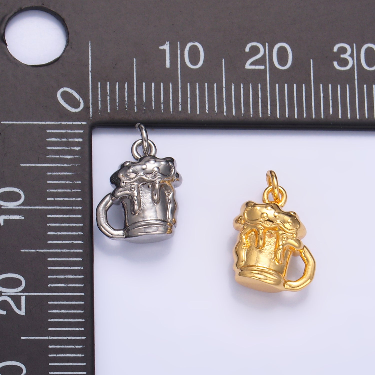 24K Gold Filled Beer Alcoholic Drink Multidimensional 3D Charm in Gold & Silver | W250