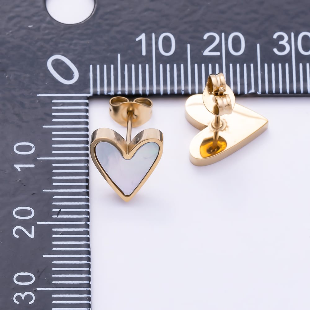 Stainless Steel 11.5mm Shell Pearl Bezel Heart Mini Stud | Earrings-01150