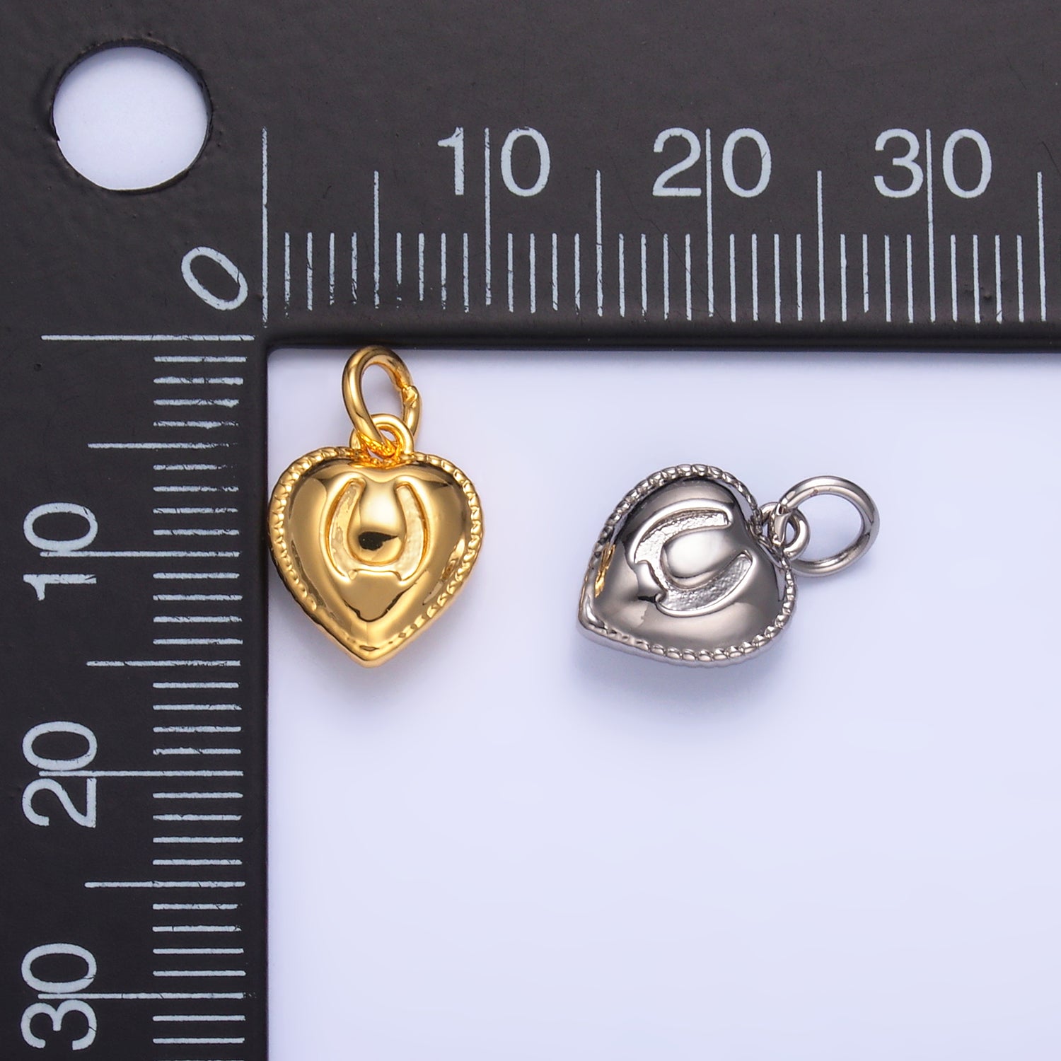 24K Gold Filled Horseshoe Heart Puffy Charm in Gold & Silver | W826