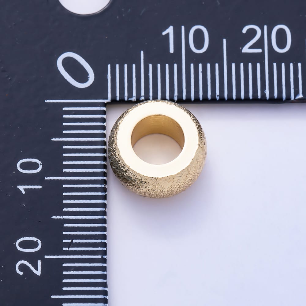 16K Gold Filled 12mm Brushed Textured Large Hole Rondelle Bead | Beads-00583