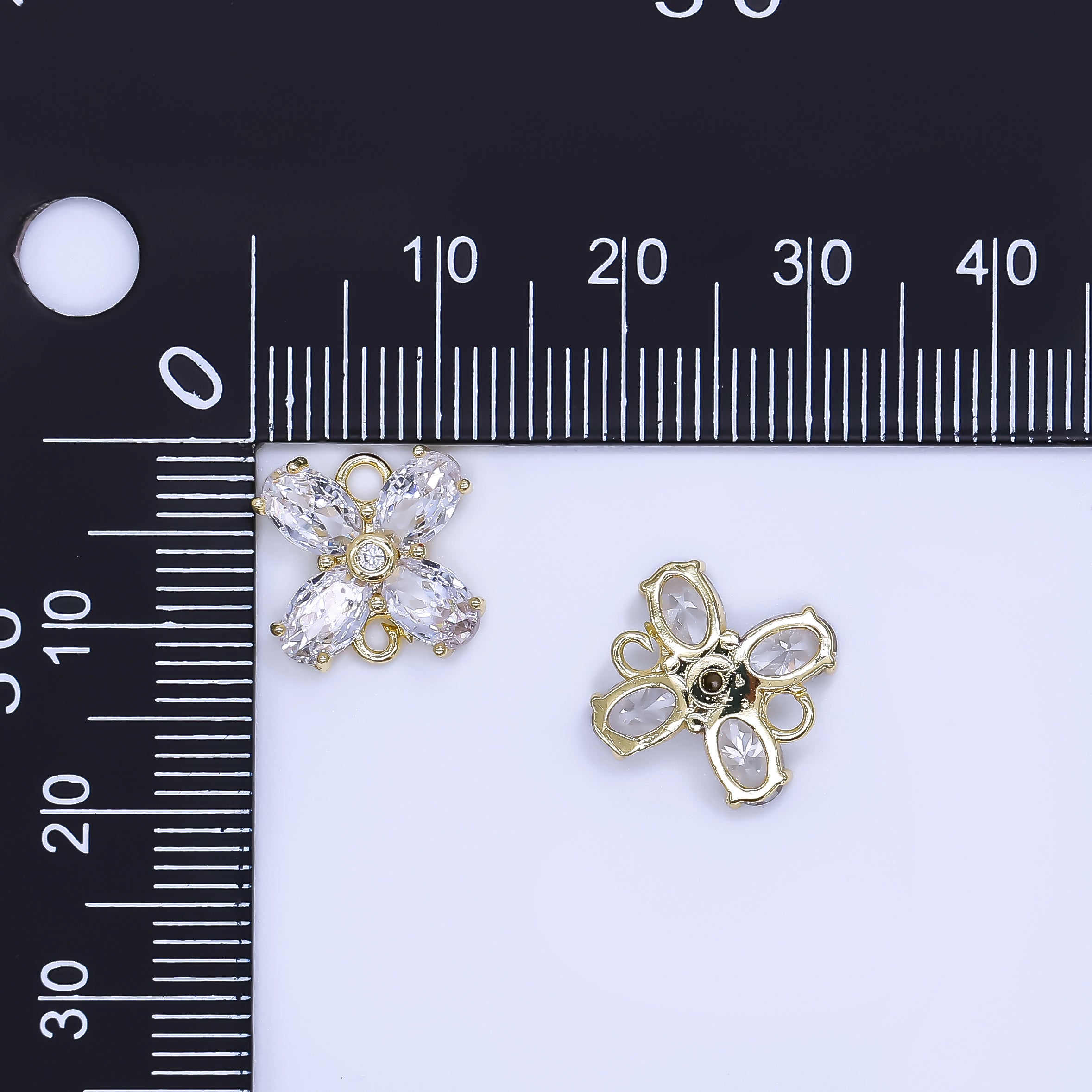 24K Gold Filled 12mm Oval CZ Mini X Flower Link Connector | Y054