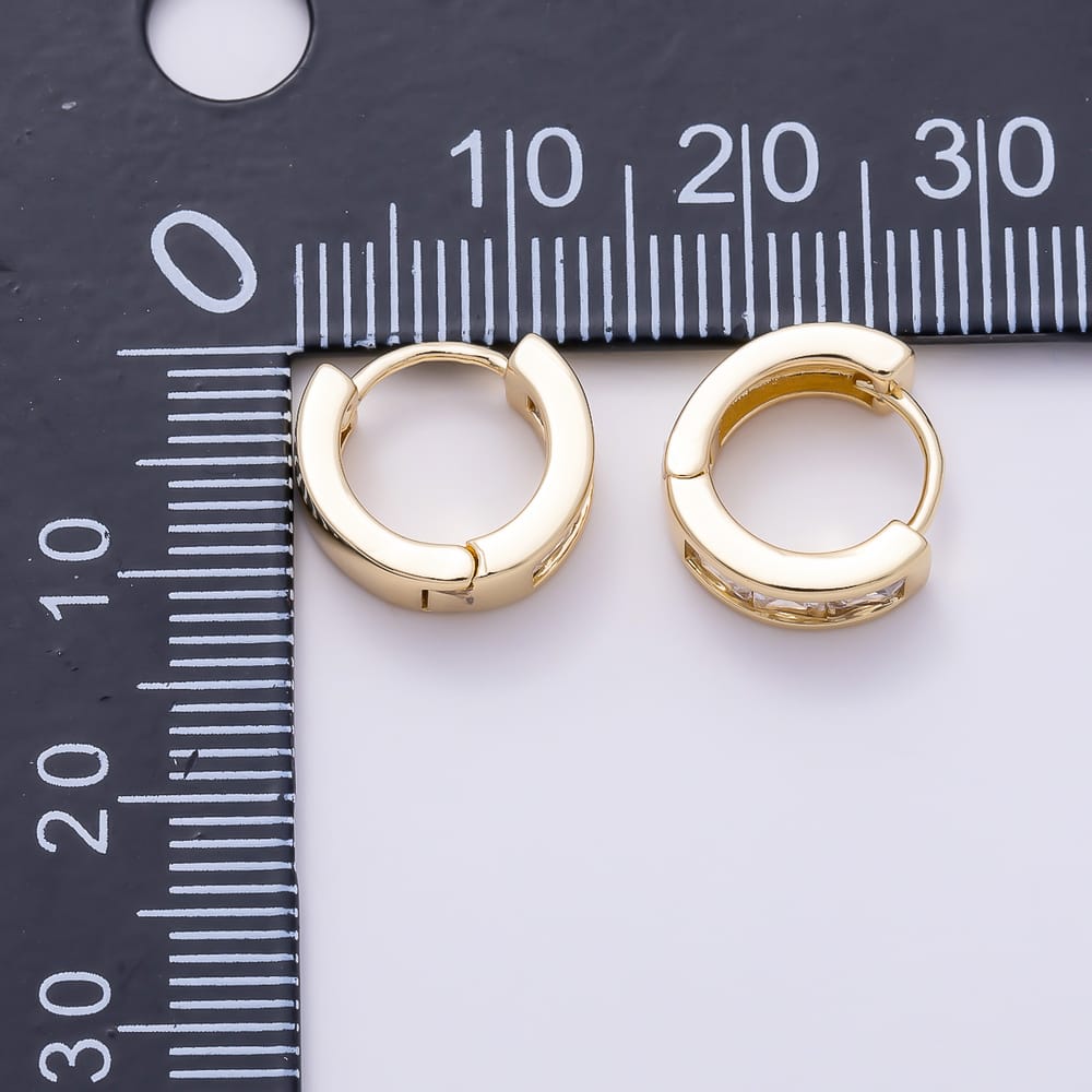 16K Gold Filled 12mm Baguette Square CZ Cartilage Huggie Earrings | Earrings-01106