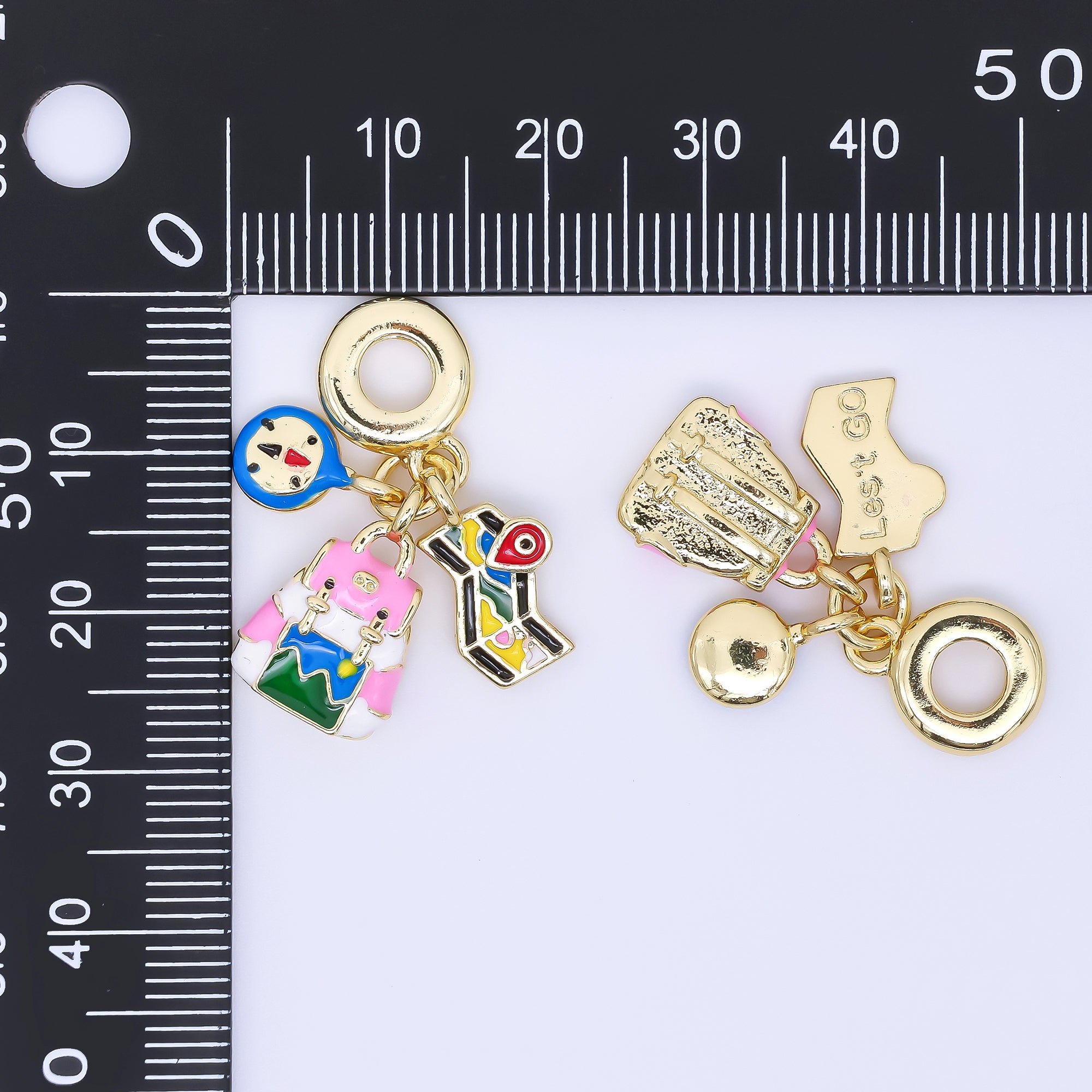 24K Gold Filled Backpack Compass Map Trip Enamel Drop Rondelle Charm | AC1616