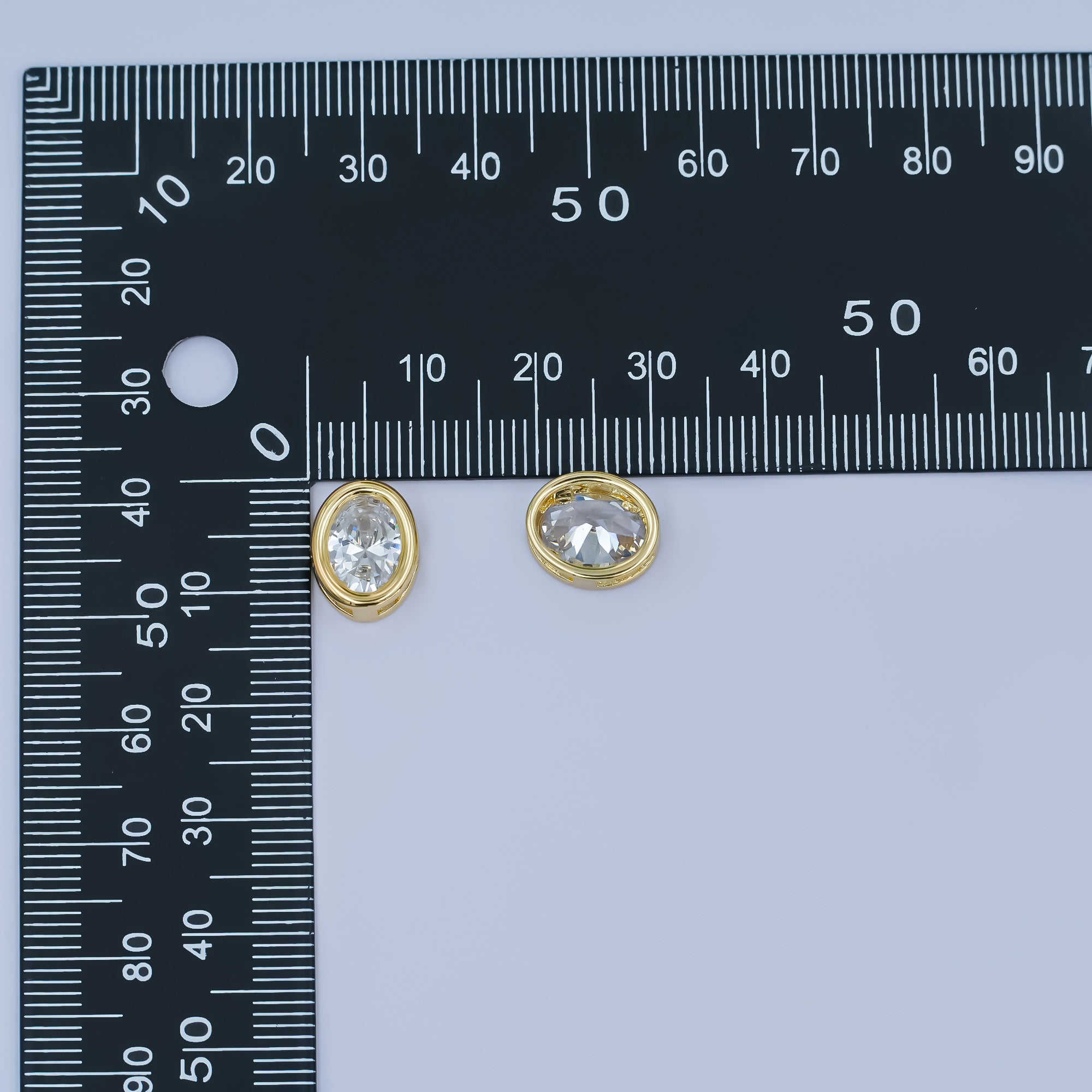 24K Gold Filled Clear CZ Oval Bezel Bead | B301