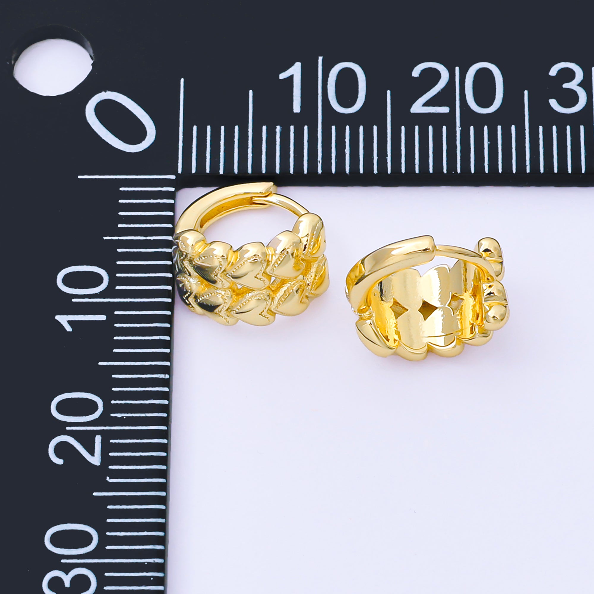 24K Gold Filled 12mm Double Row Heart Embossed Huggie Earrings in Gold & Silver | AB1611 AB1612