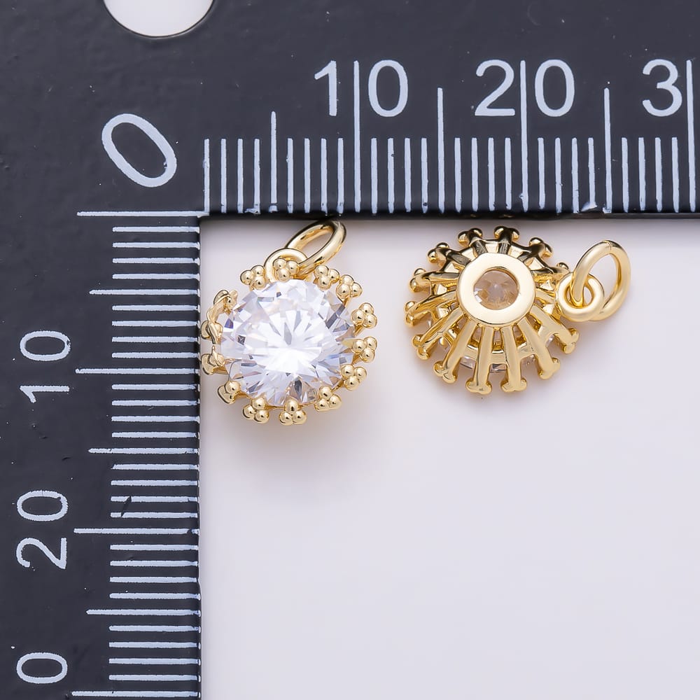 16K Gold Filled 12mm Clear CZ Round Dotted Beaded Mini Charm in Gold & Silver | Charms-02290 Charms-02291