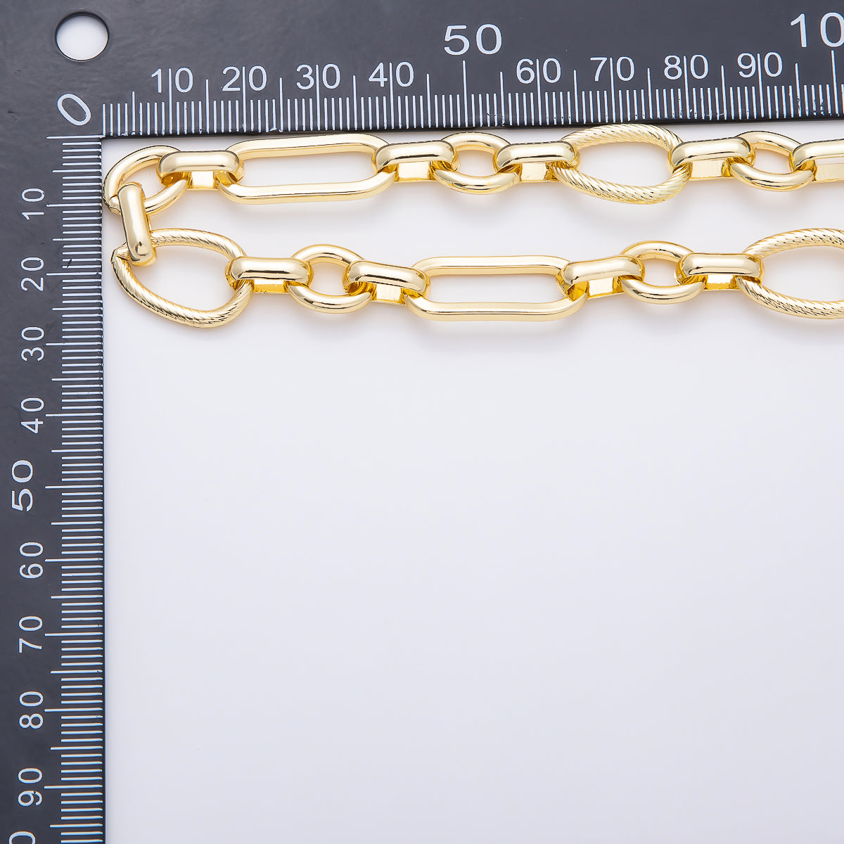 PVD Gold Stainless Steel 25mm Ribbed Paperclip Geometric Link Unfinished Chain by Yard | Roll-01886