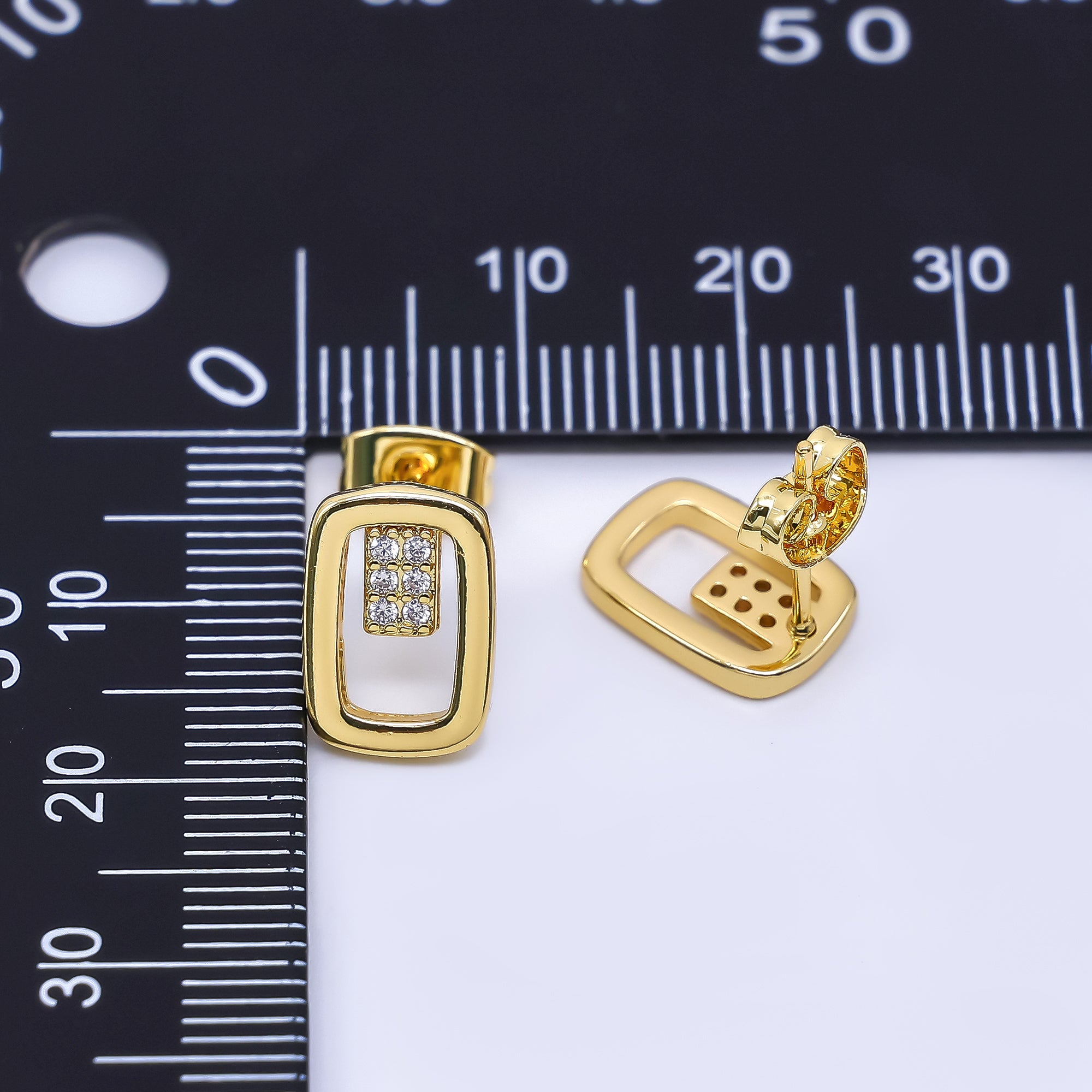 24K Gold Filled Micro Paved CZ Open Oval Centerpoint Stud Earrings in Gold & Silver | AI-425 AI-426