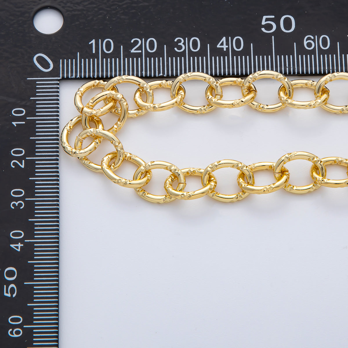 18K Gold Filled 12mm x 9.5mm Hammered Cable Unfinished Chain by Yard | Roll-1770