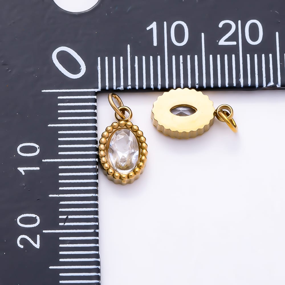 Stainless Steel PVD 11mm Clear CZ Oval Faceted Mini Charm in Gold & Silver | Charms-02070 - Charms-02071