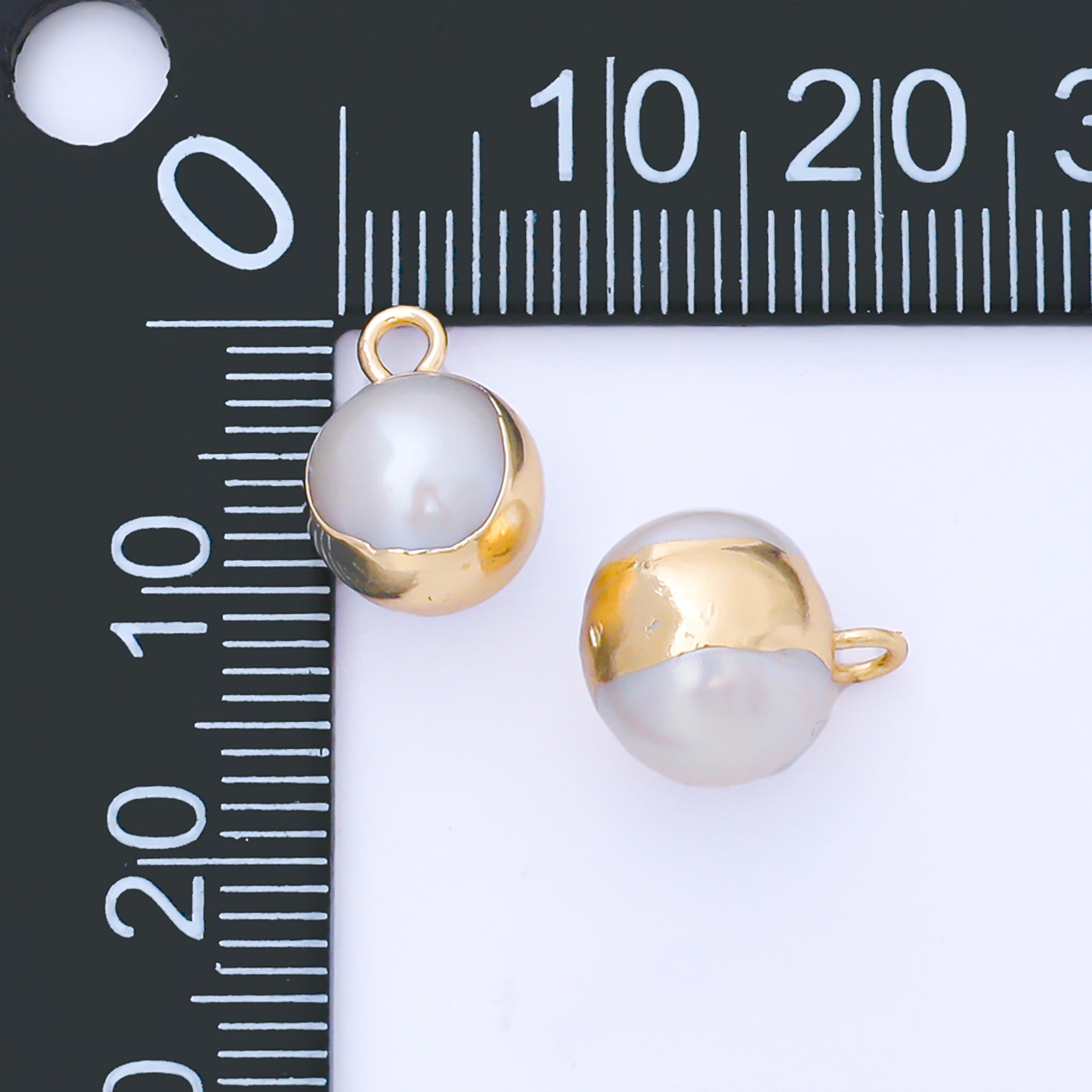 24K Gold Filled 12mm Bezel Setting Round Shell Pearl Dainty Drop Charm | AF581