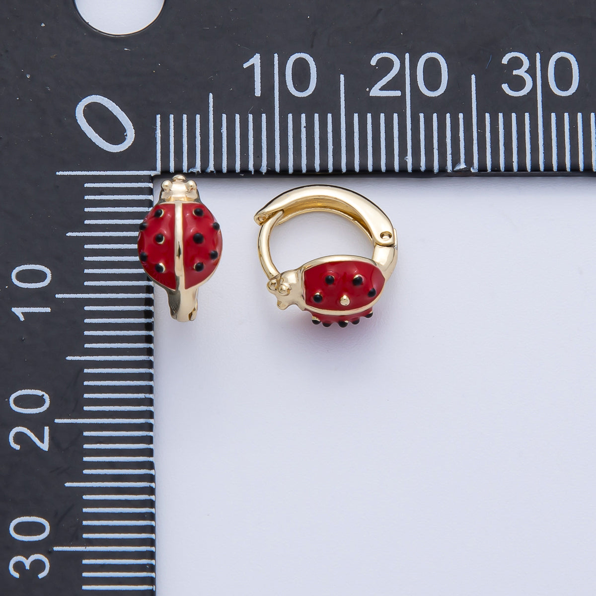 14K Gold Filled 12mm Ladybug Insect Enamel Huggie Earrings | Earrings-00075