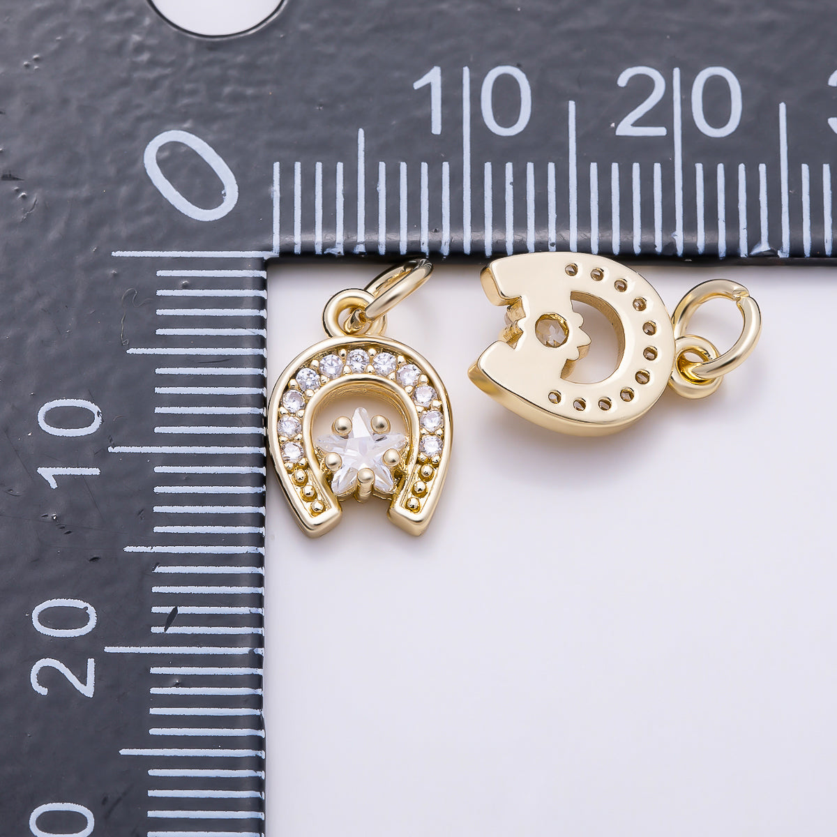 16K Gold Filled 12mm Clear Star CZ Lucky Horseshoe Charm | Charms-01628